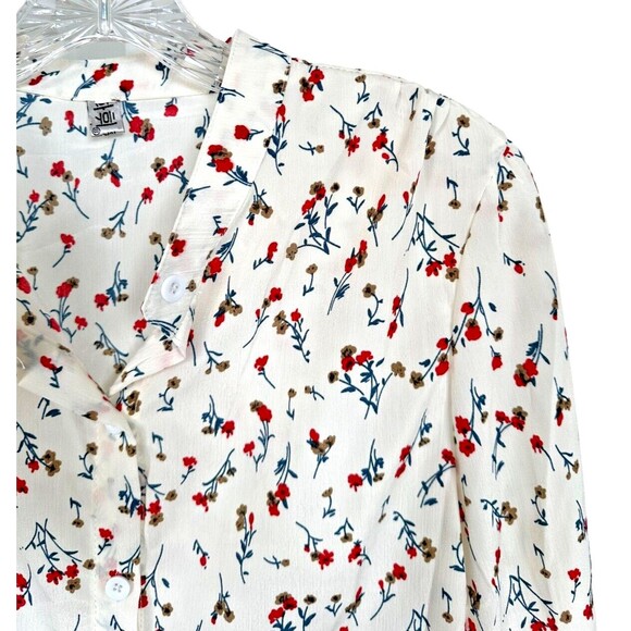 Women's Ditsy Floral Button Down Shirt Top Long Sleeve Size 8 White Multi - Picture 7 of 12